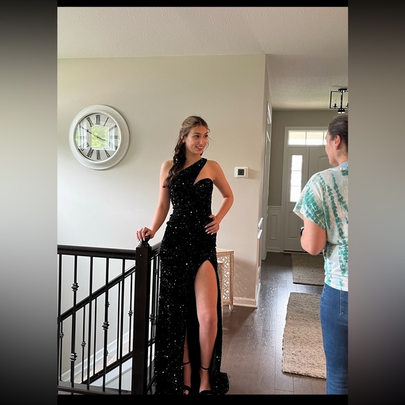 Black velvet sequins prom dress